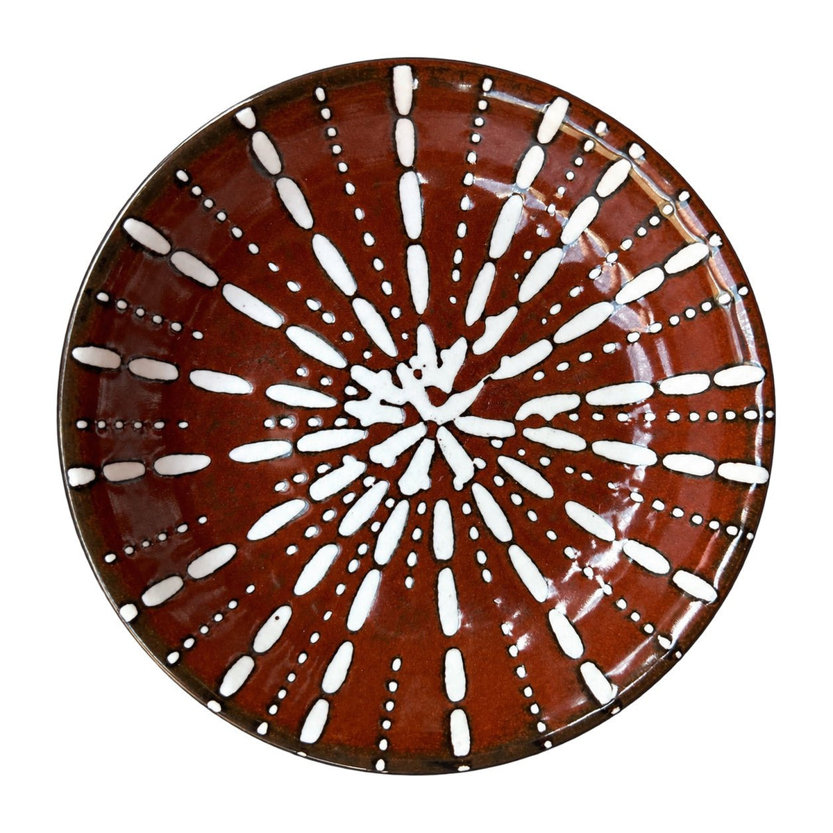 Ceramic Flat Bowl - Reddish Brown Sea Urchin — white background