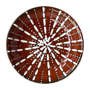 Ceramic Flat Bowl - Reddish Brown Sea Urchin — white background