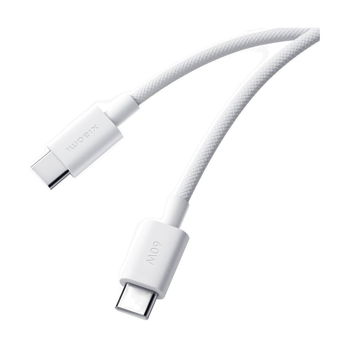 Xiaomi 3A Braided USB Type-C to USB Type-C Cable 1M - White on a white background