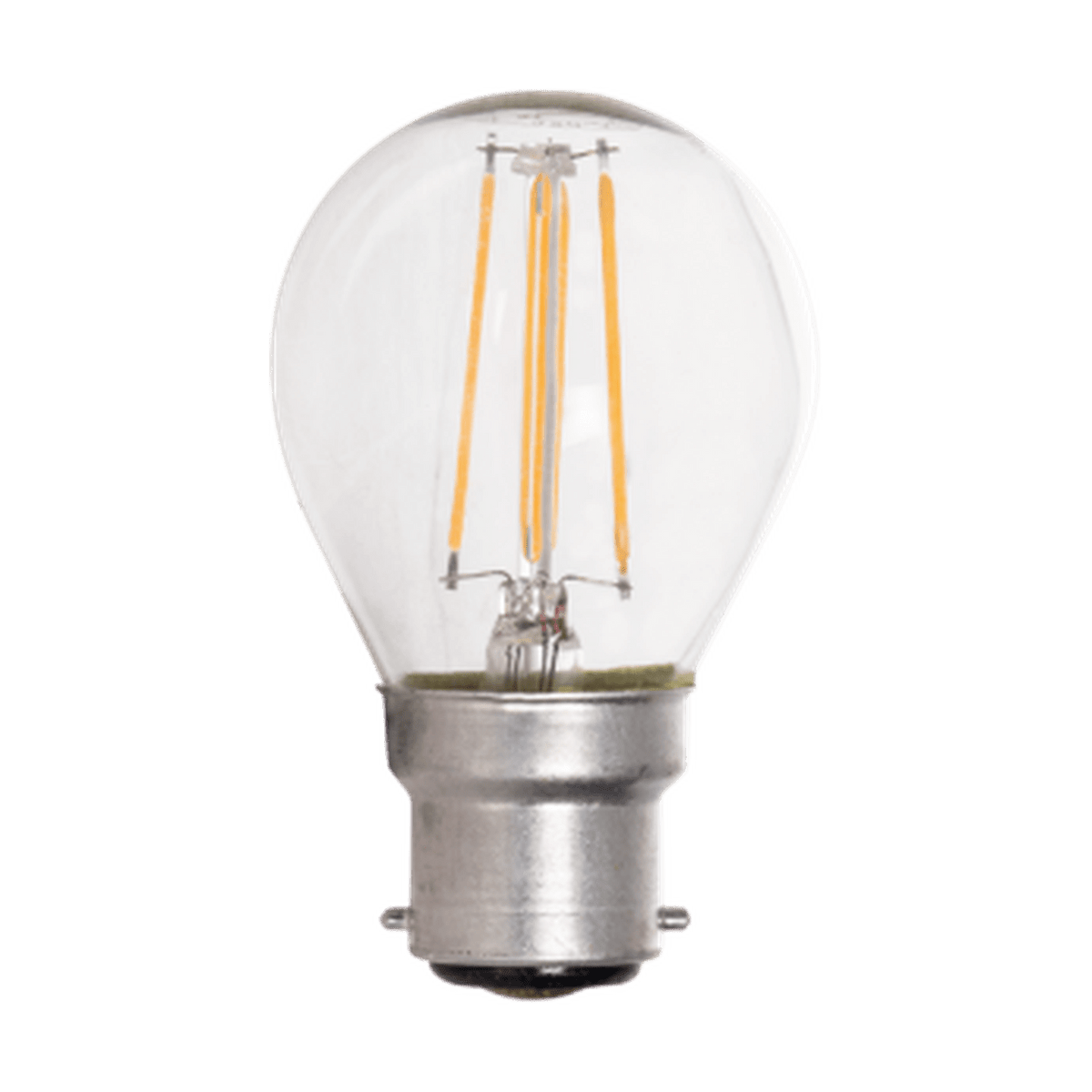 4W Clear Golf Ball Filament LED Bulb, B22, 4000K with transparent background