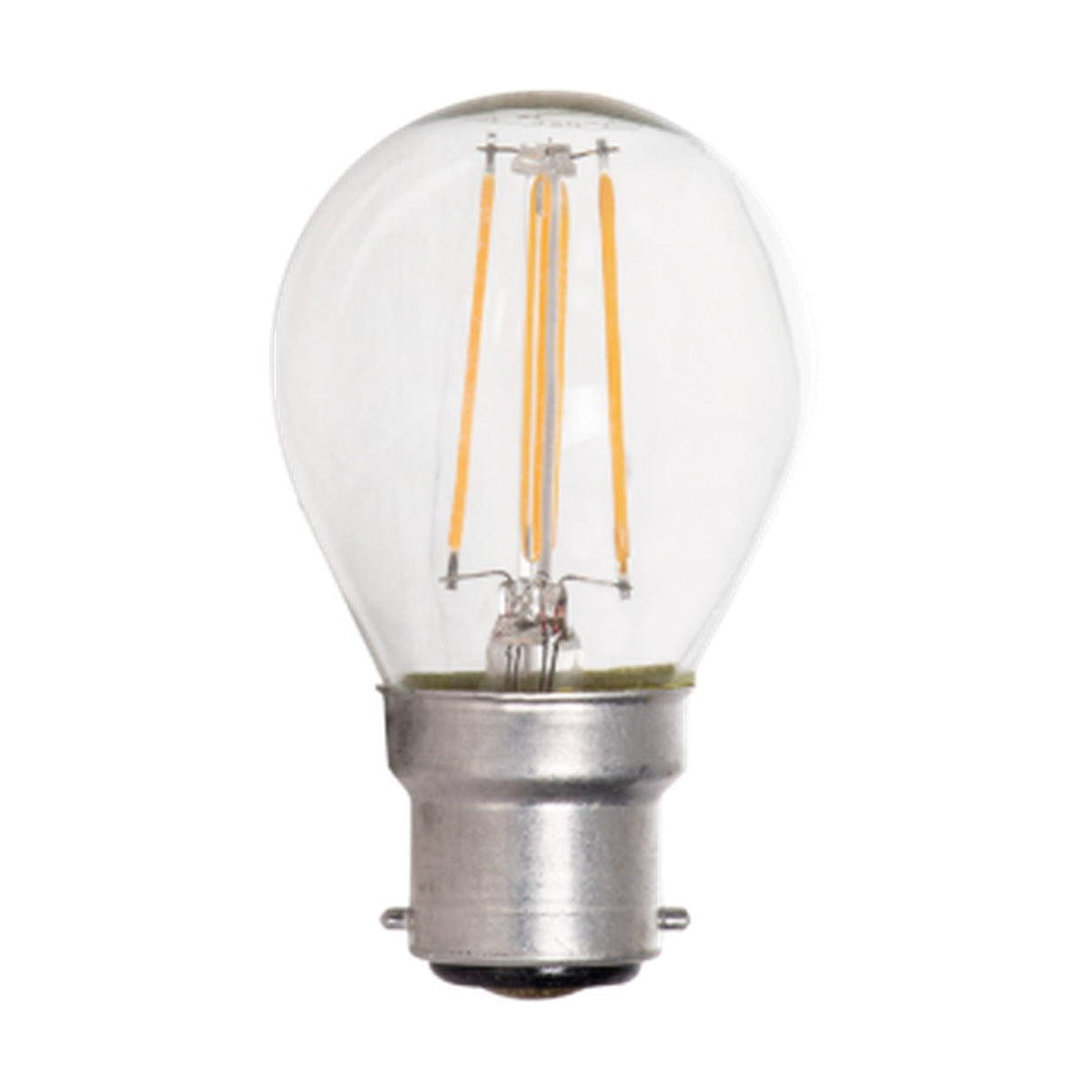 4W Clear Golf Ball Filament LED Bulb, B22, 4000K on a white background