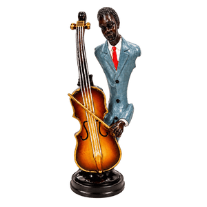 Jazz Musician Figurine – Double Bass Player – Red Tie with transparent background