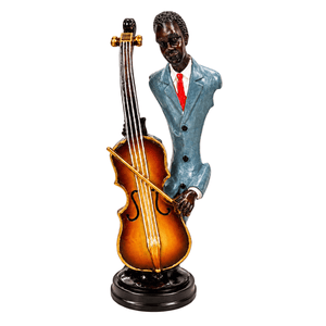 Jazz Musician Figurine – Double Bass Player – Red Tie on a white background