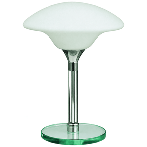 Chrome Base White Shade E14 Table Lamp on a white background