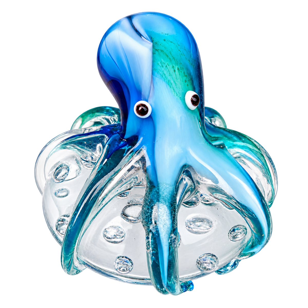 Handcrafted Blue Glass Octopus Figurine on a transparent background