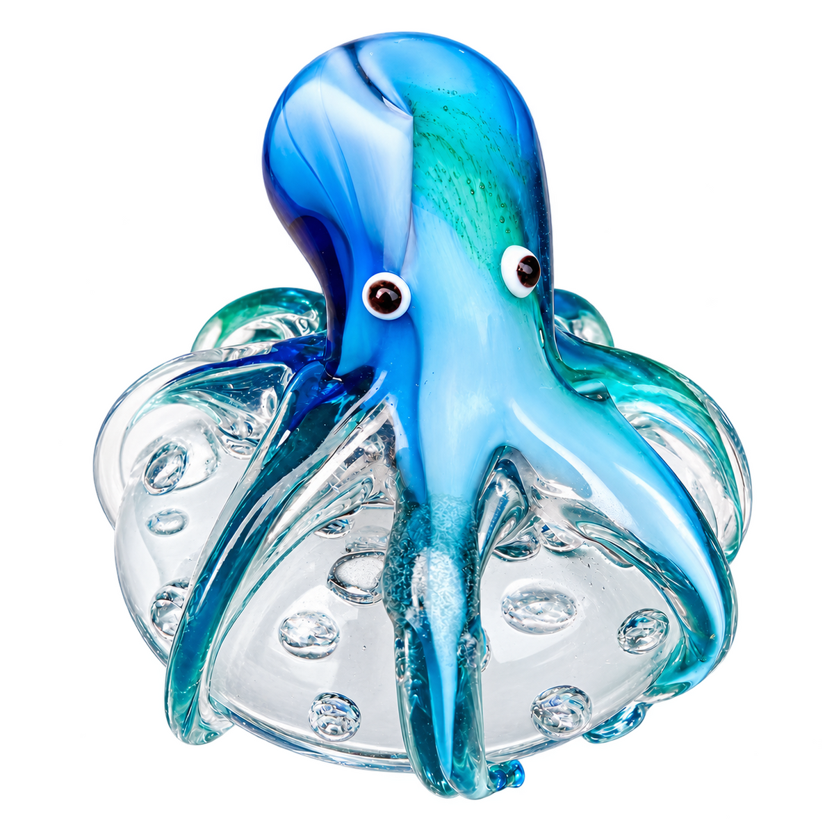 Handcrafted Blue Glass Octopus Figurine on a white background
