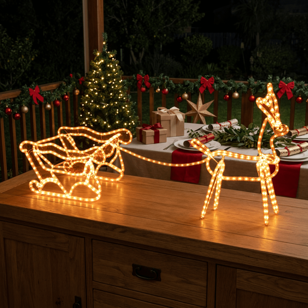 3D Santa Waiting Sledge Christmas Motif, 1100 × 290mm