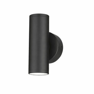 Trama Up & Down Outdoor Wall Light in black, showcasing a sleek cylindrical design with dual light emission.