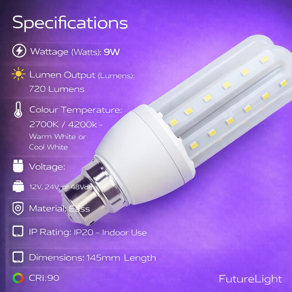 LED Bulb - 3U 9W 12V, 24V, 48Vdc Bulbs