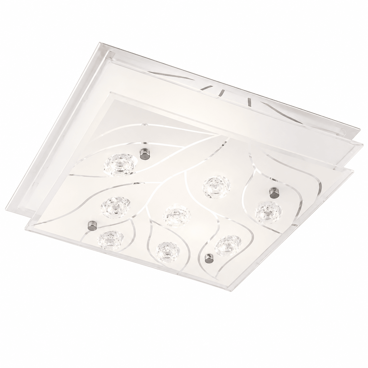 Polished Chrome Ceiling Fitting with Frosted Glass and Crystals