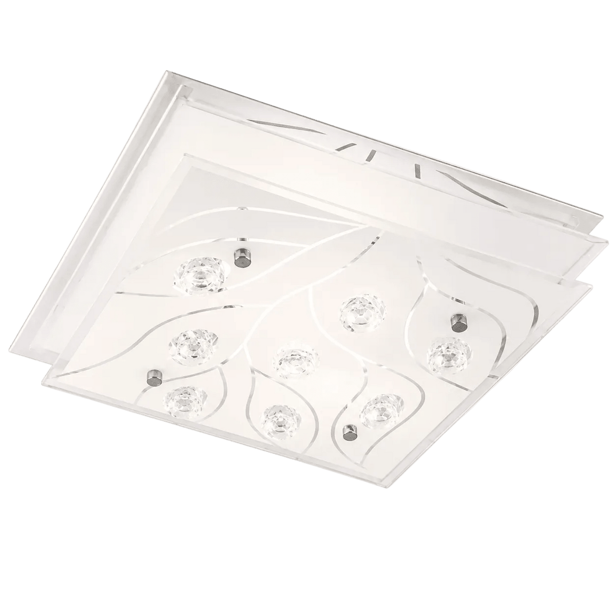 Polished Chrome Ceiling Fitting with Frosted Glass & Crystals