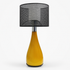 Table lamp with black mesh shade and yellow base on a white background