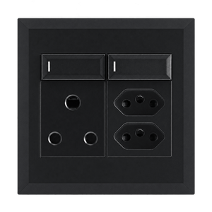 Matte black 16A switch and two slim RSA sockets, transparent background
