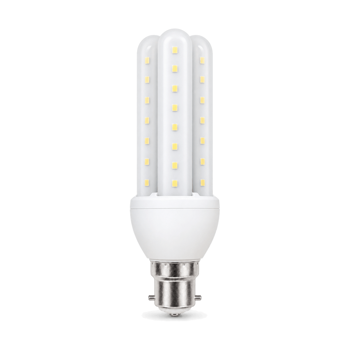 16W 3U LED bulb with B22 bayonet cap, transparent background