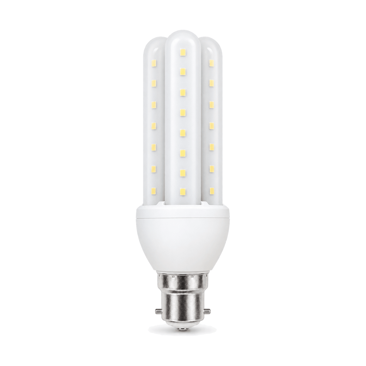 16W 3U LED bulb with B22 bayonet cap on white background