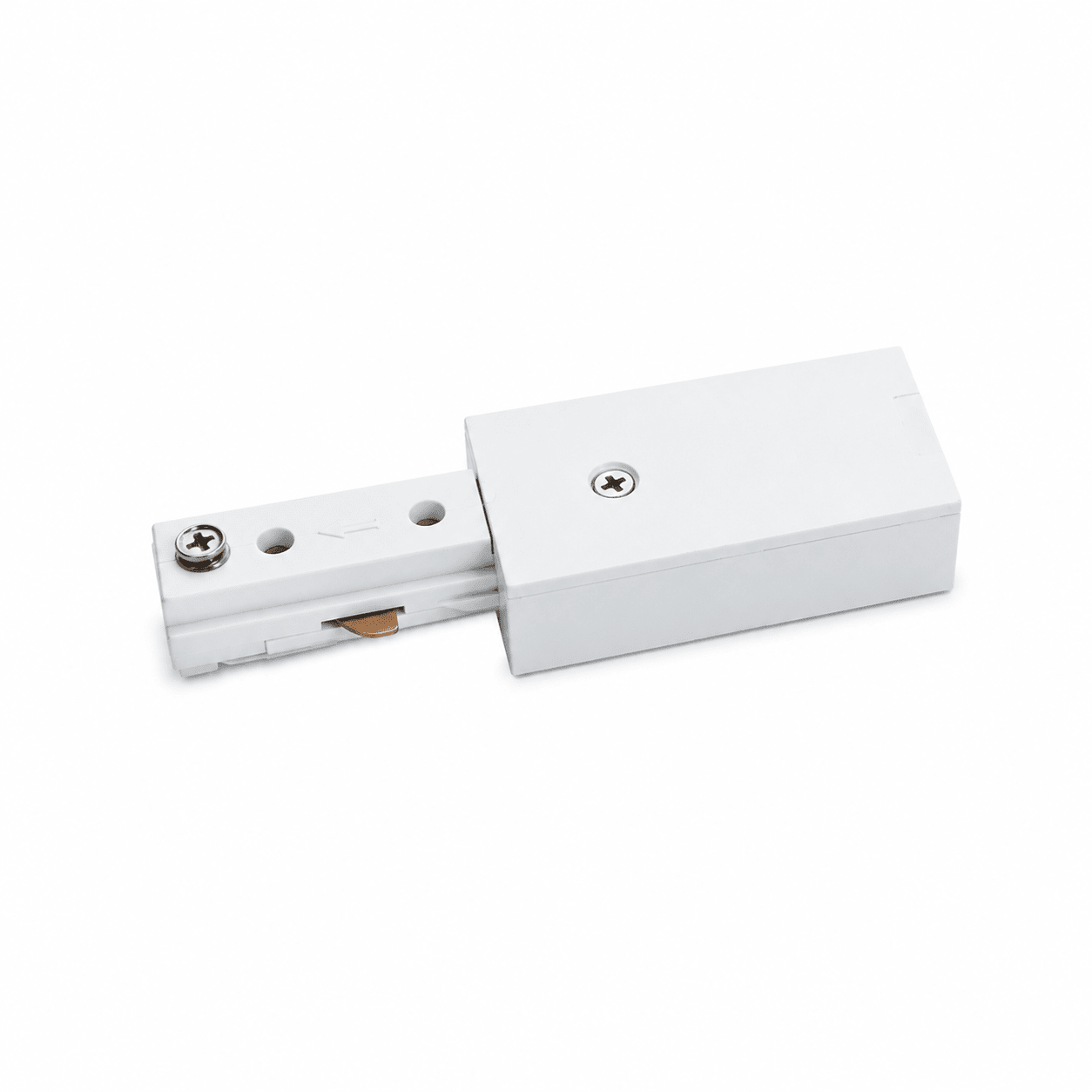 White 35W Bazuka 3-wire track connector for indoor lighting setups, featuring durable metal construction.