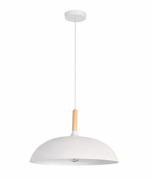 White pendant lamp with wooden accent on a white background