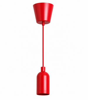 Red pendant light featuring a sleek silicon lamp cup and hanging cord.