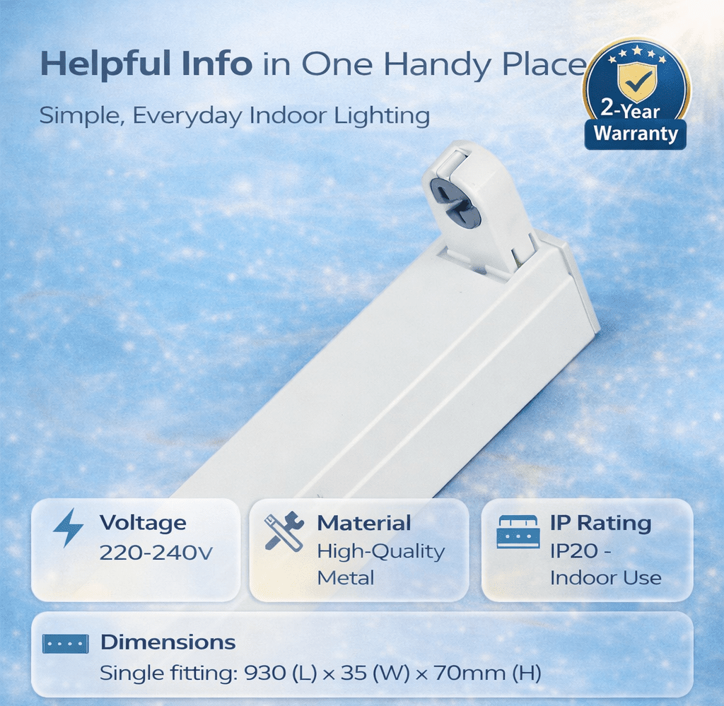 Light fixture with specifications on a blue gradient background