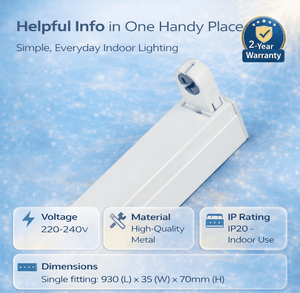 Light fixture with specifications on a blue gradient background