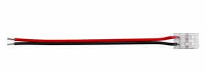 Fast connector with 10cm tail for 10mm LED strip, featuring clear housing and red/black wires.