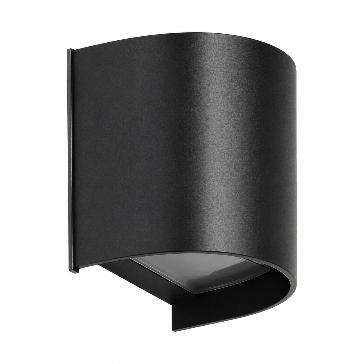Black wall-mounted outdoor light fixture on a white background