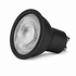 Compact GU10 LED downlight with a black finish and reflective lens, designed for efficient lighting.