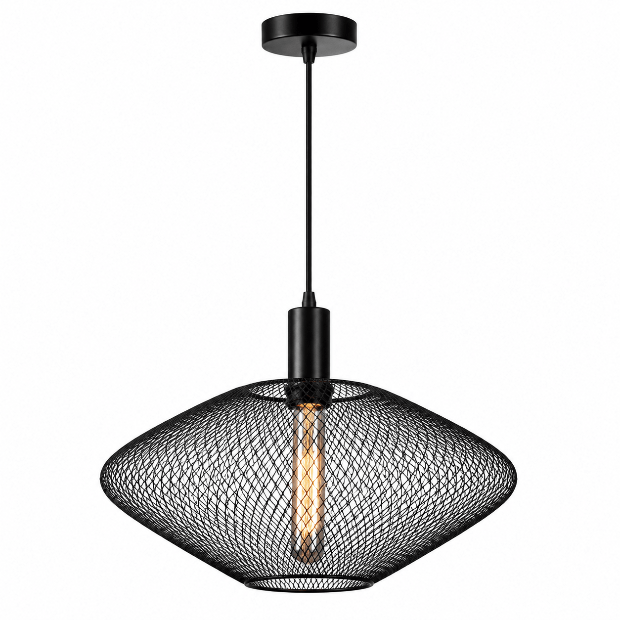 Black mesh ceiling light with a stylish design, ideal for dining areas or entrance halls.