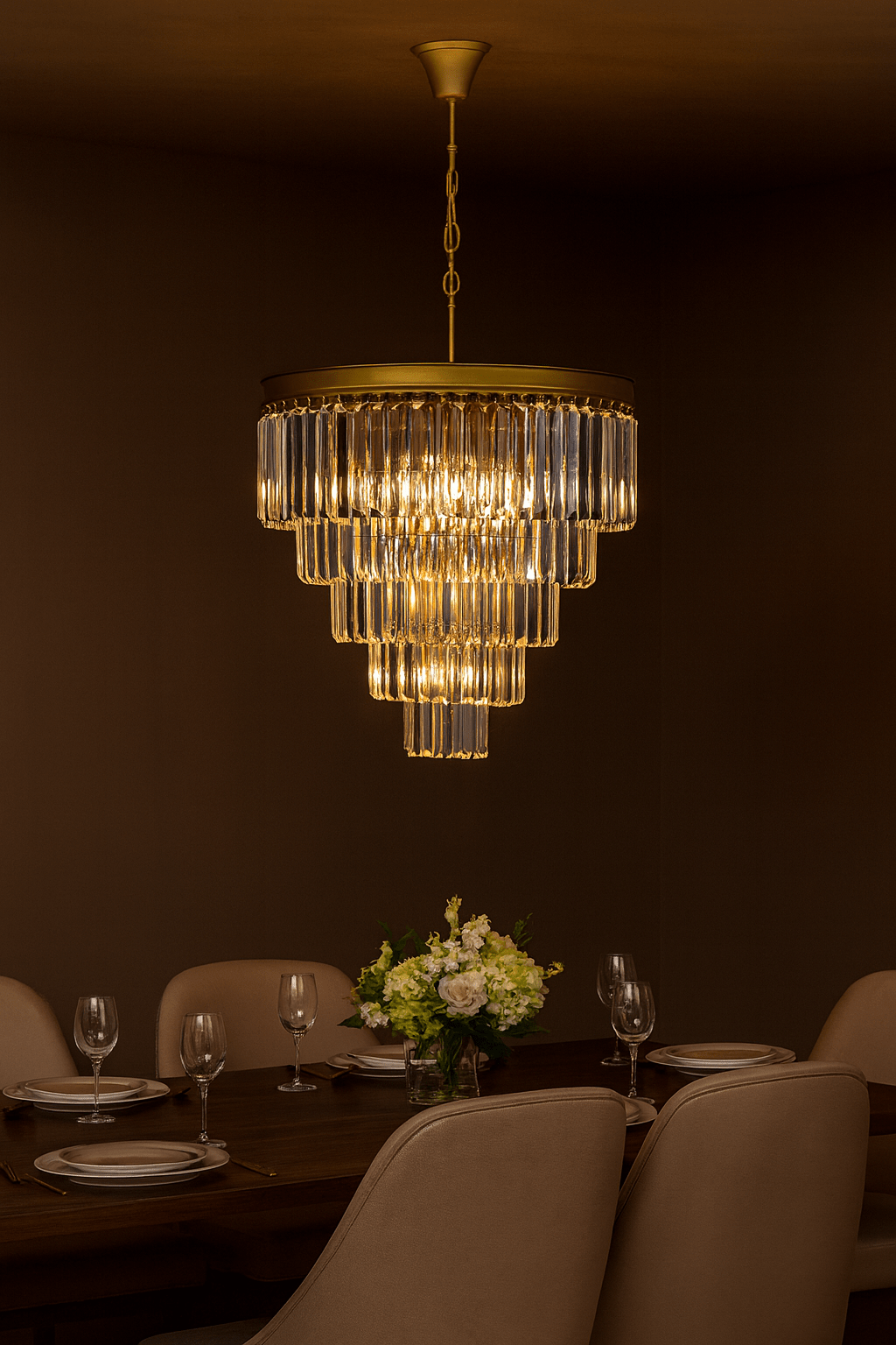 Satin Gold 5 Tier Crystal Chandelier