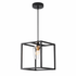 Black pendant light with glass shade on a white background