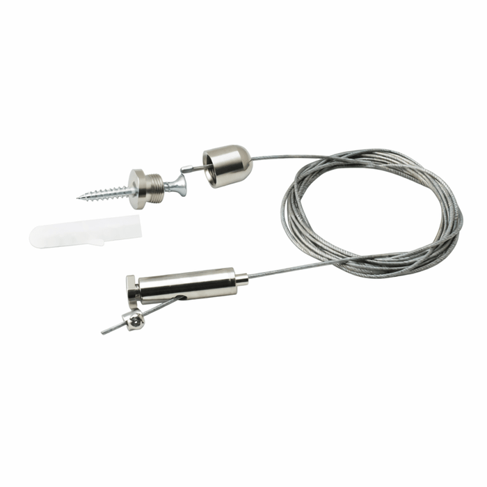 Ulisse Mini Suspension Kit components including cable, screw, and mounting hardware for ceiling installation.