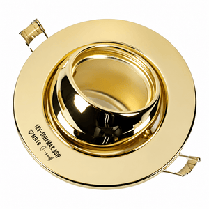 Gold eyeball tilt downlight holder with a sleek design for adjustable lighting.