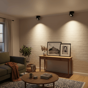 Black ceiling light fixture on a white background