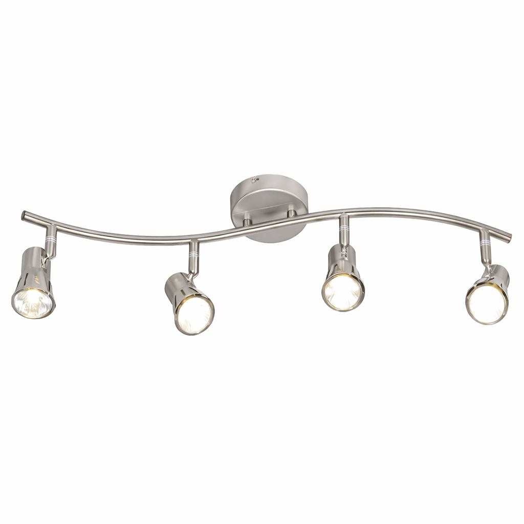 Modern ceiling light fixture with four spotlights on a white background