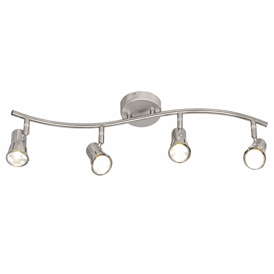 Modern ceiling light fixture with four spotlights on a white background