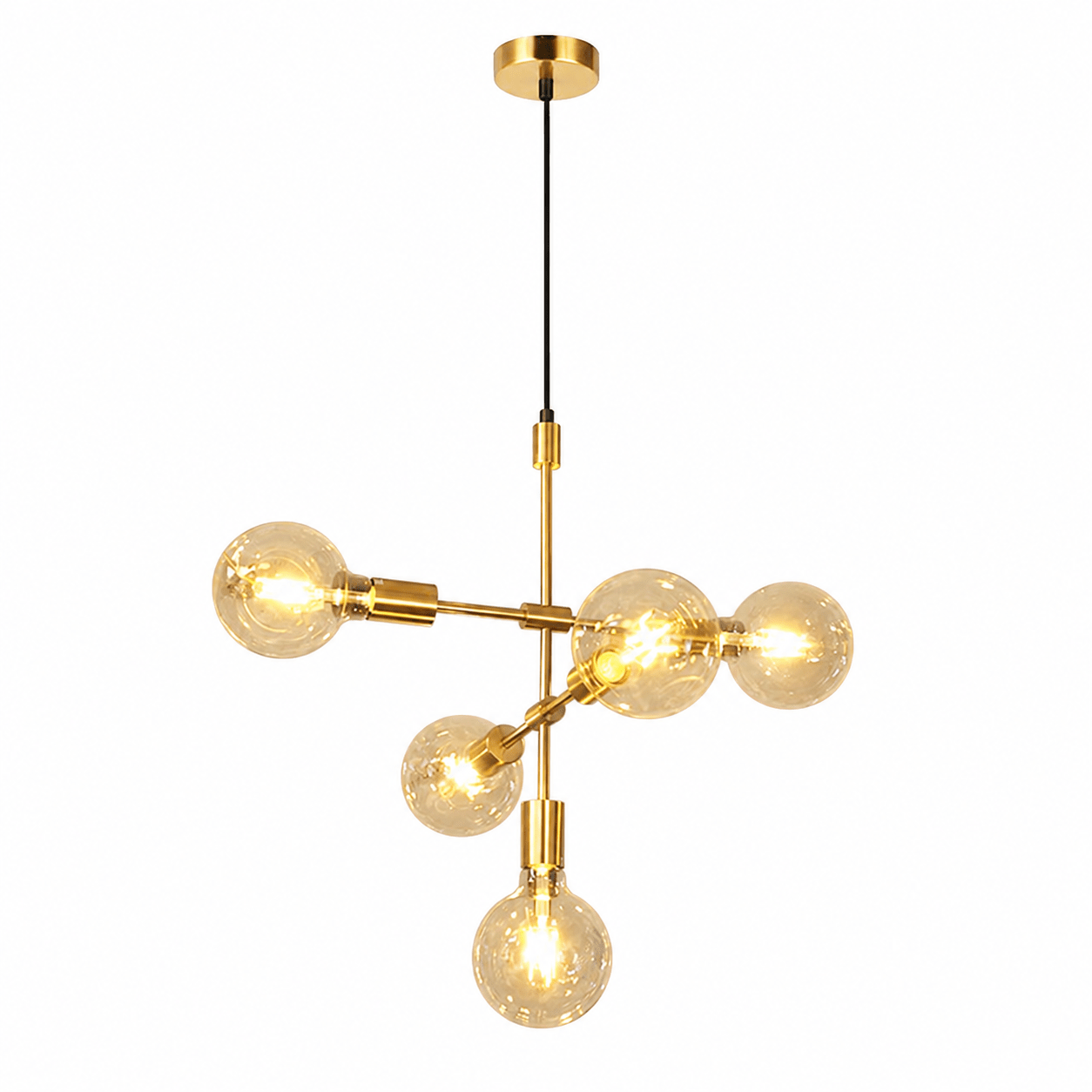 Ballito 5 Light Gold Pendant featuring five bulbs in a modern design with a warm gold finish.
