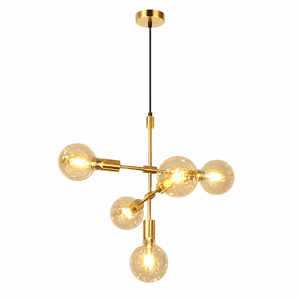 Ballito 5 Light Gold Pendant featuring five bulbs in a modern design with a warm gold finish.