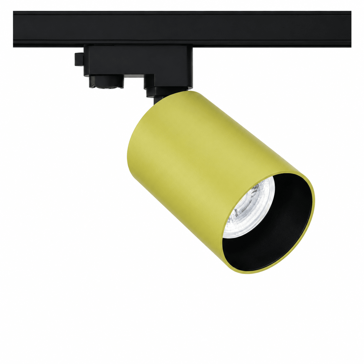 Sand Gold LED track light with adjustable head for accent lighting, mounted on a black track.