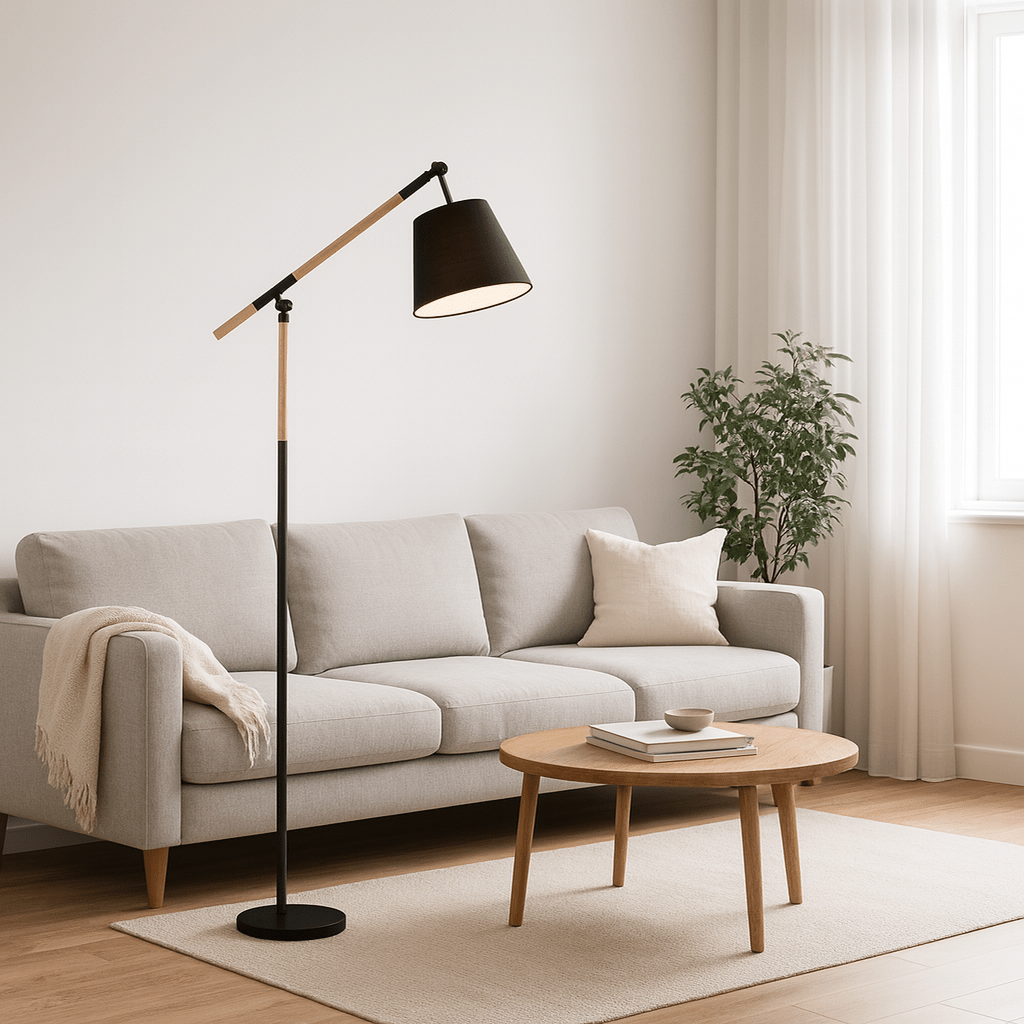 Black & Wood Floor Lamp - Nordic Arc