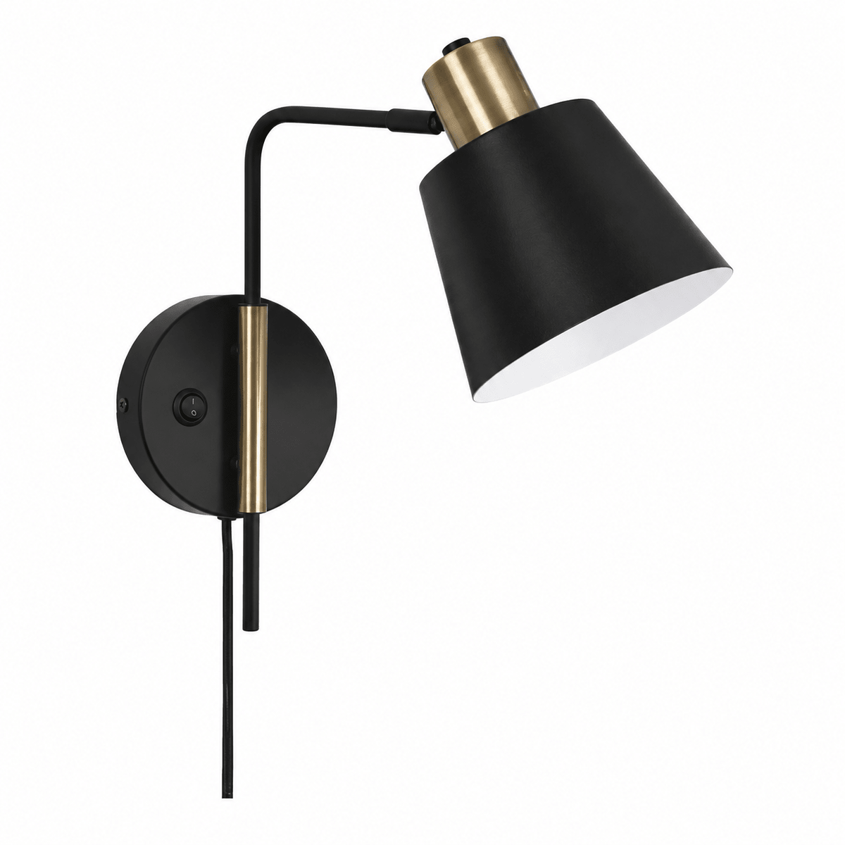 Plug In Matt Black & Brass Wall Light - Moveable Arm, Swivel Head
