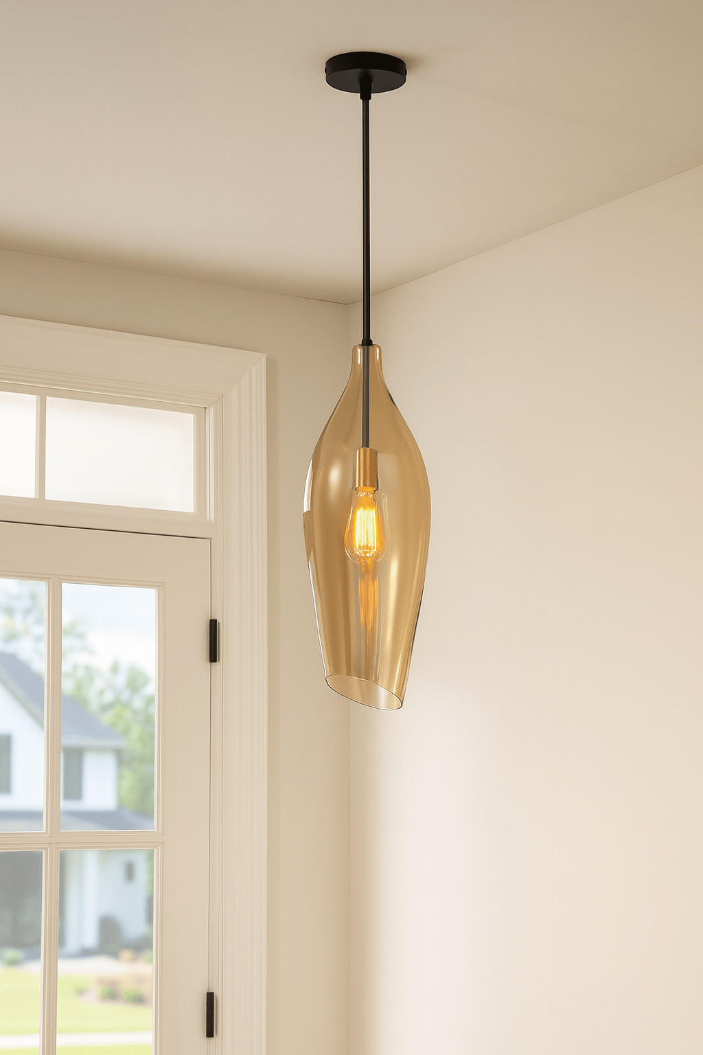 Black Metal Pendant with Cognac Colour Glass