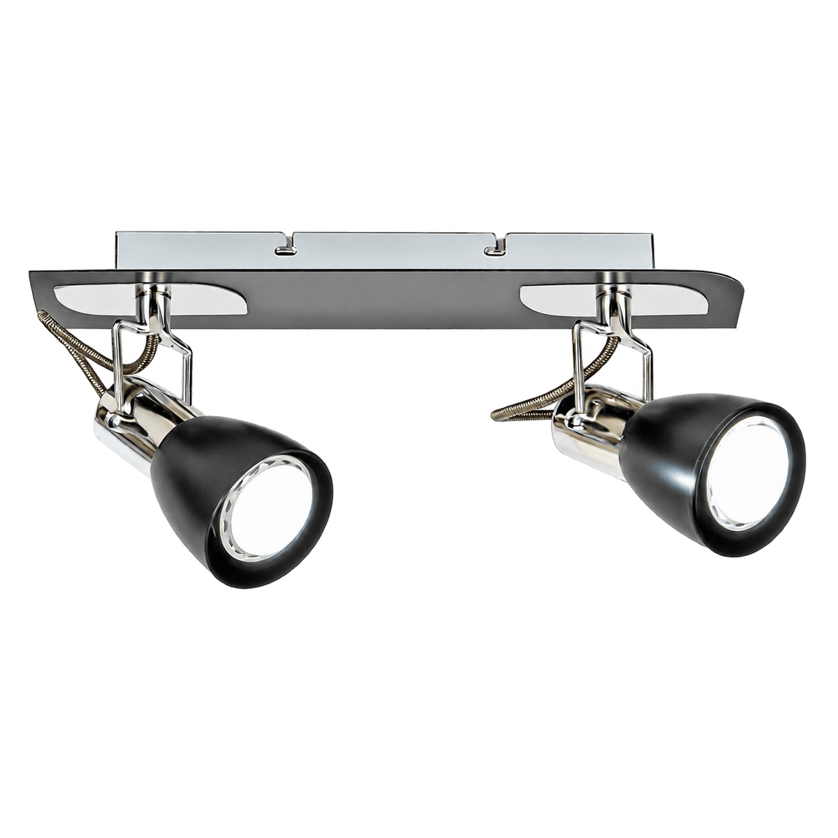 Two light polished chrome and black spotlight on a transparent background
