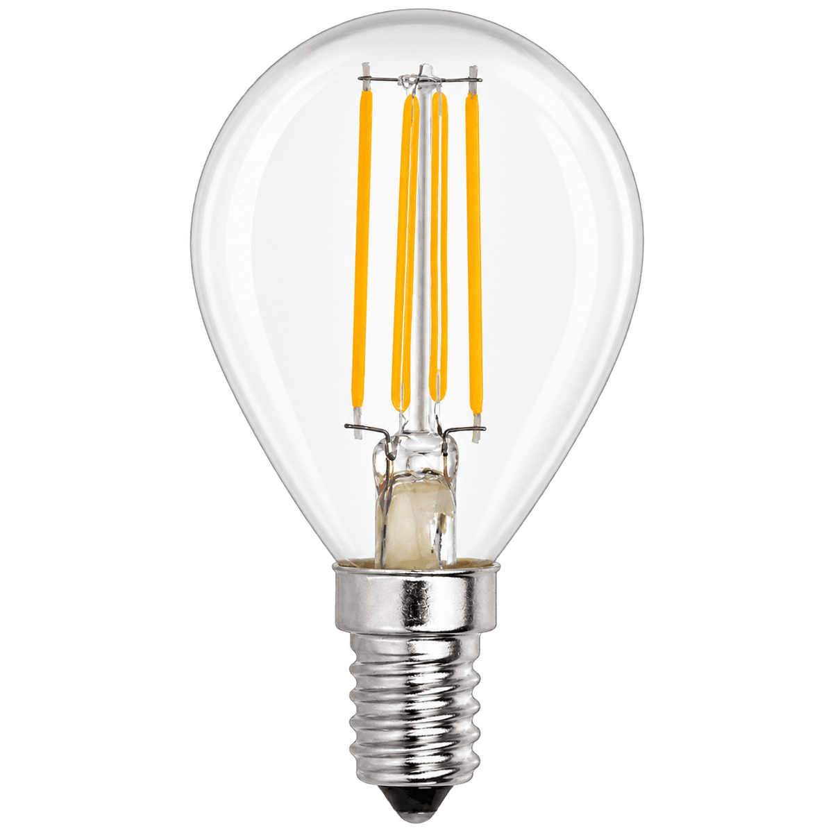 4W Clear Golf Ball Filament LED Bulb – E14, 2700K Warm White - transparent background, 1254×1254