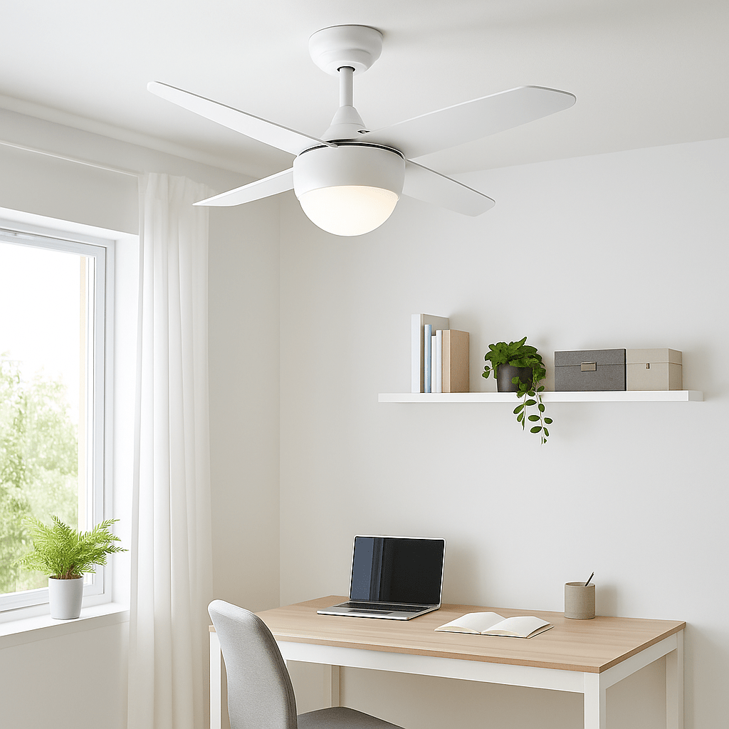 Rechargeable fan used alongside a ceiling fan during loadshedding