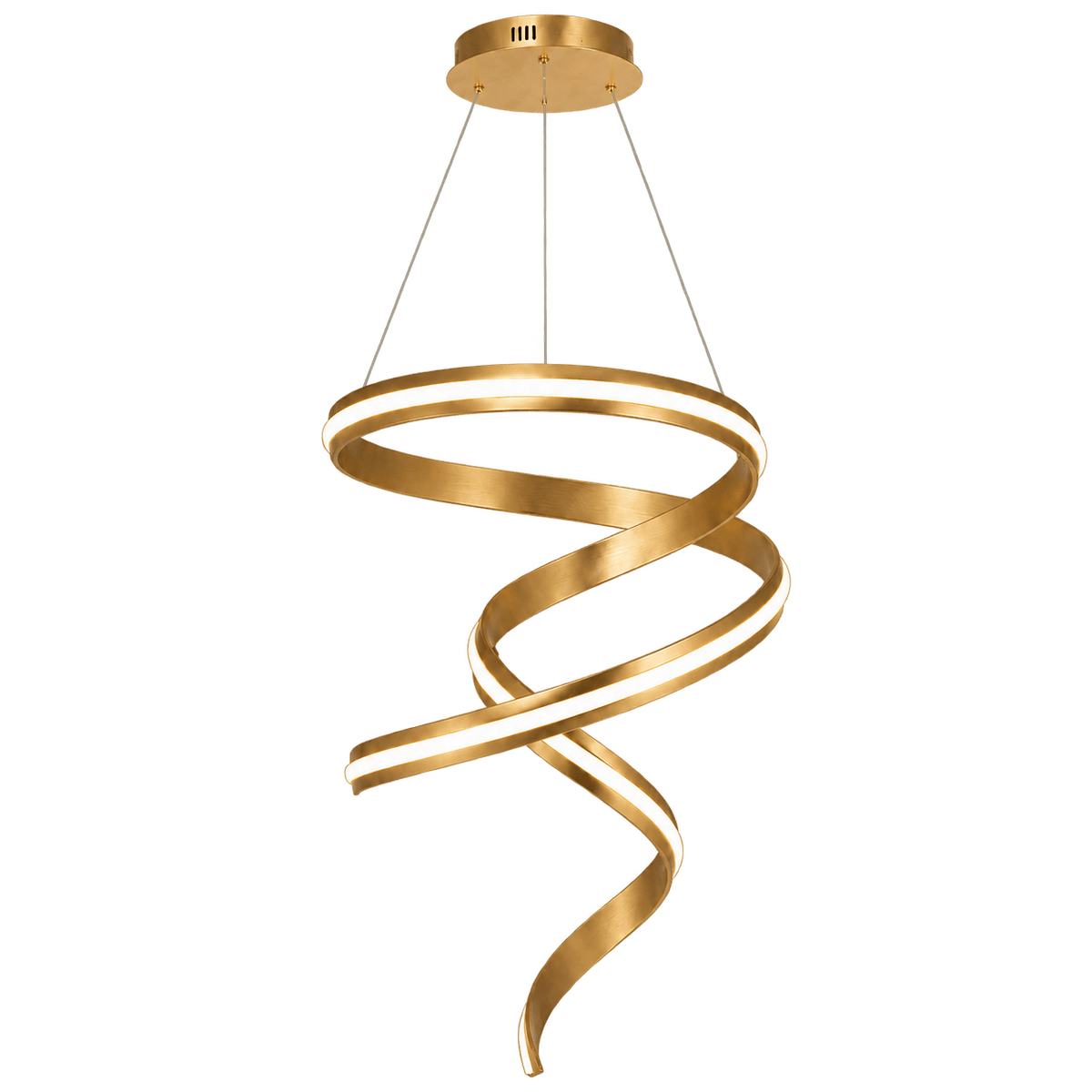 Gold spiral LED pendant on a transparent background