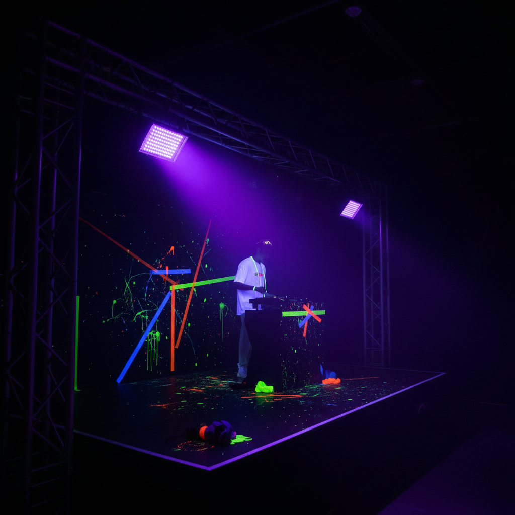 LED light panel emitting a blue-purple glow on a black background