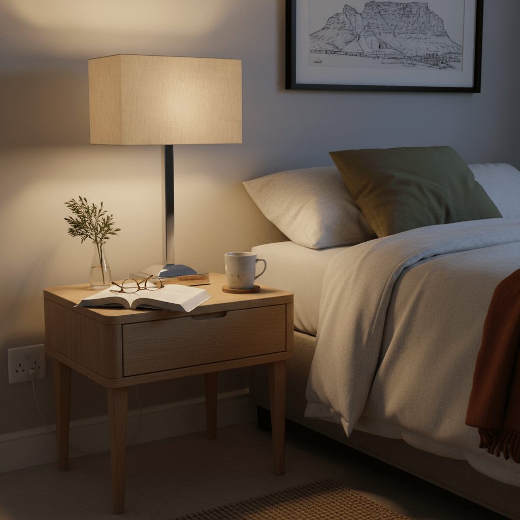 Polished Chrome Table Lamp with Champagne Fabric Shade