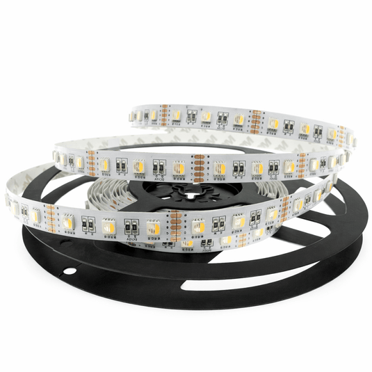 LED strip light on a black reel against a white background