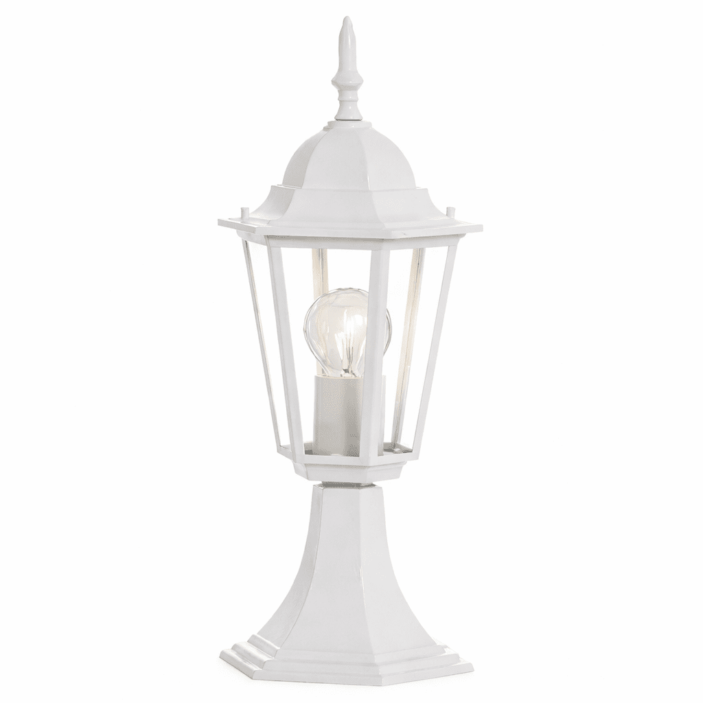 White Outdoor Pillar Lantern - IP44 6-Panel