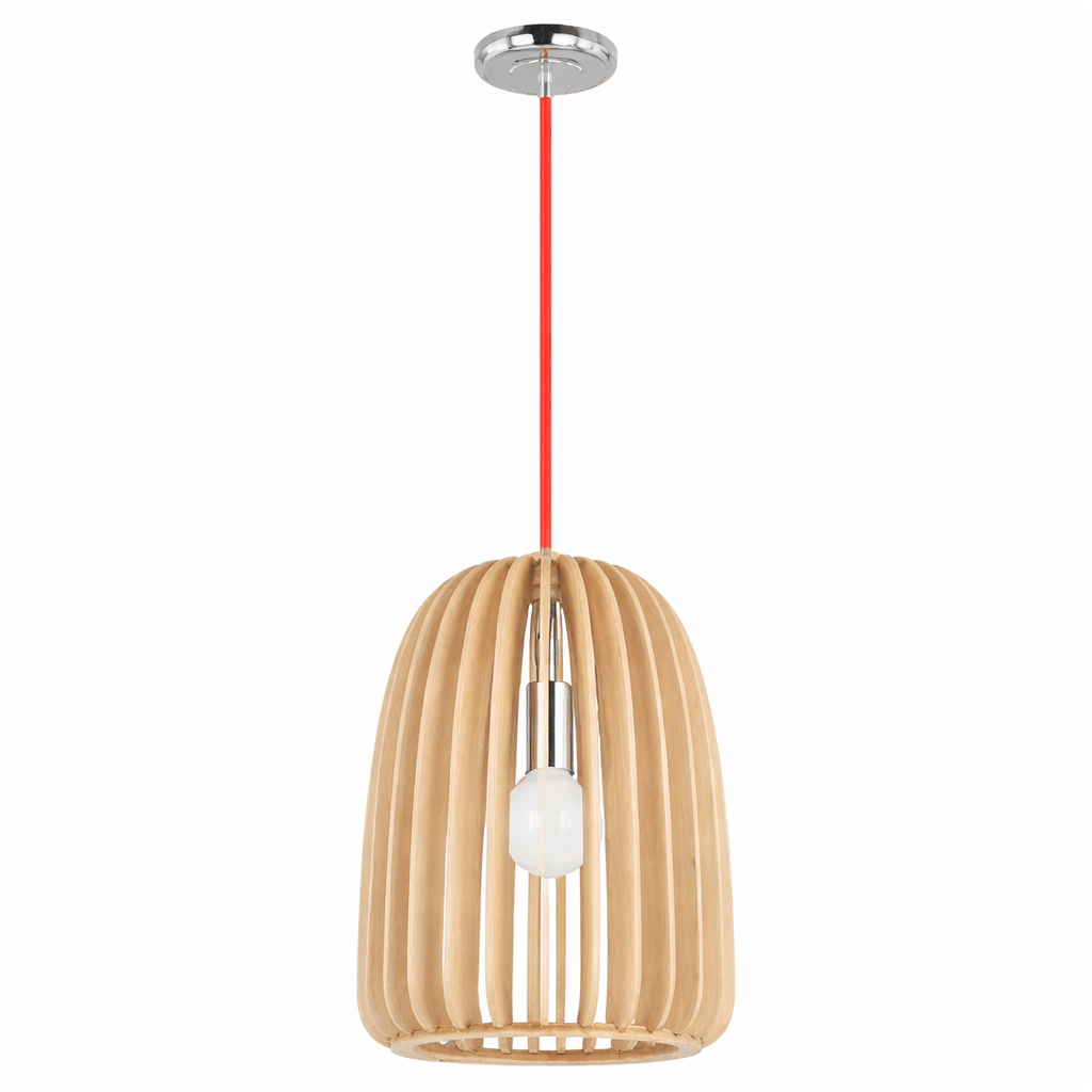 Polished Chrome Pendant with Wood PEN445